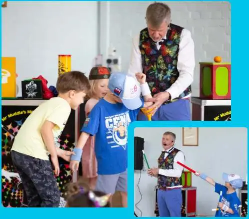 Children's entertainer performing a live magic trick